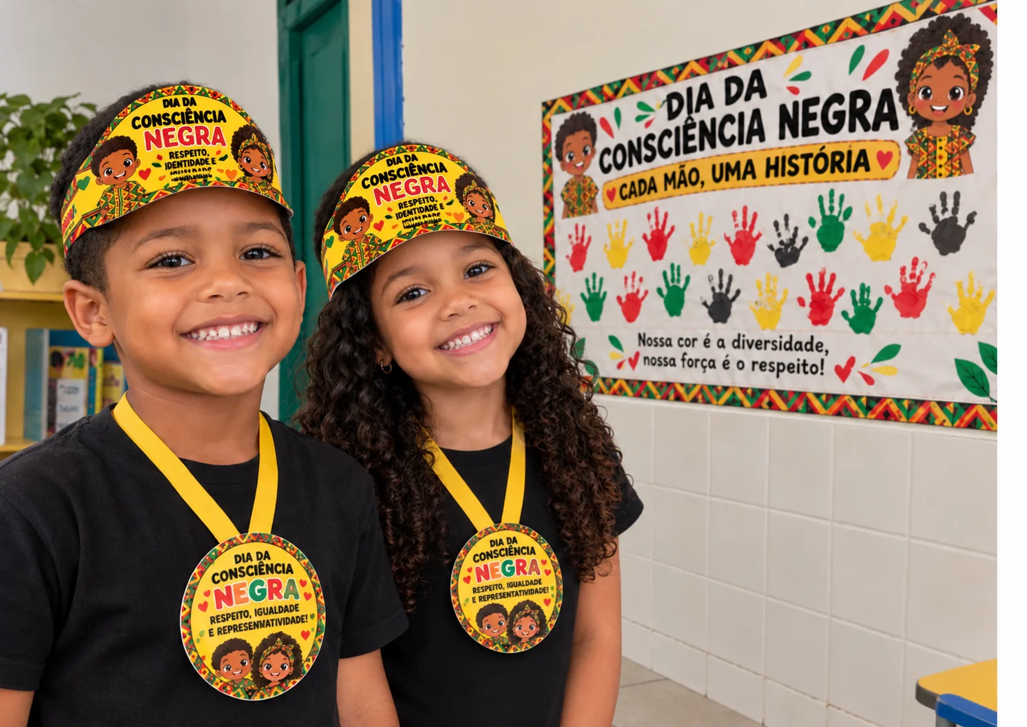Painel Interativo Dia da Consciência Negra - viseira + medalha+painel — amostra 5: Medalha, viseira e painel interativo…