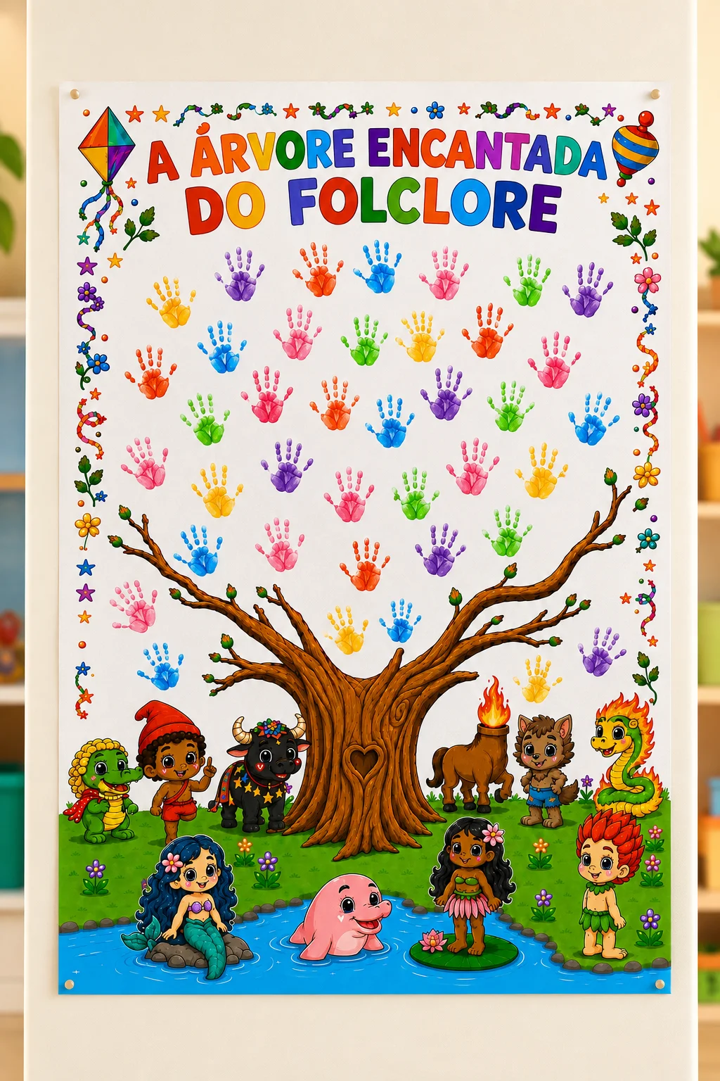 Painel interativo folclore — Datas comemorativas para Todas as séries: Escrita 🌳✨ A ÁRVORE ENCANTADA DO FOLCLORE ✨🌈 Uma…