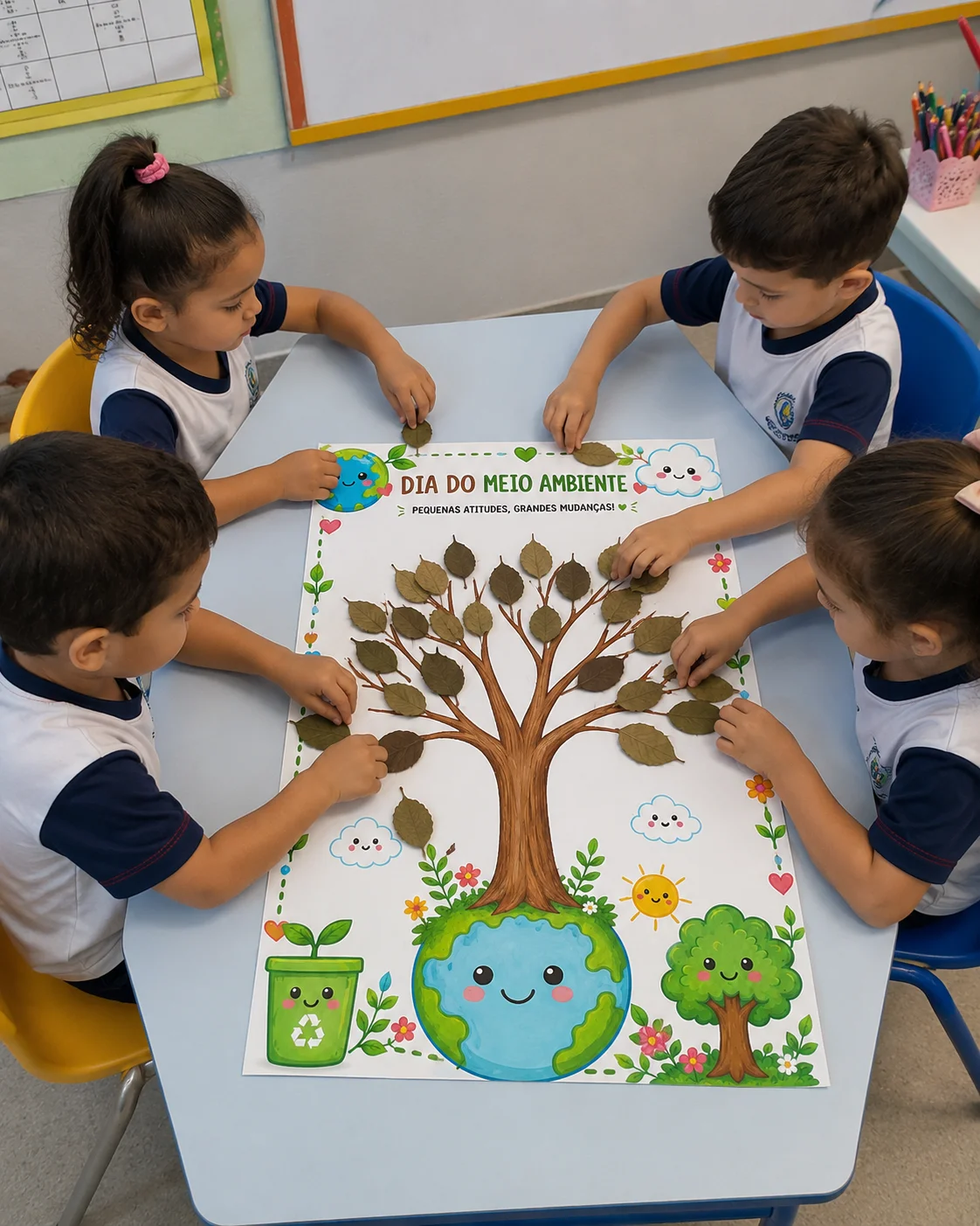 Painel interativo meio ambiente t — amostra 2: 2 opções incríveis para Educação Infantil: 🍃 Colagem com folhas 🖐️ Carimbo…