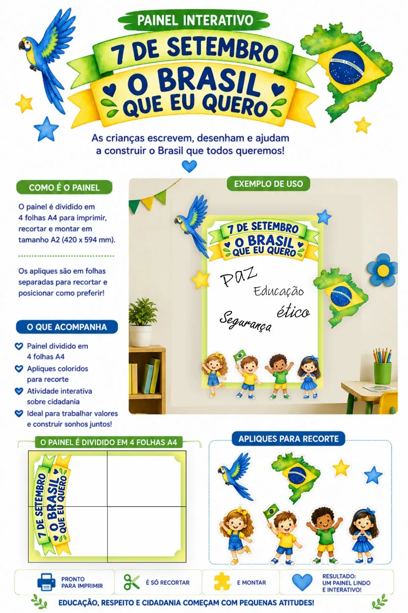 Painel Interativo – O Brasil que Eu Quero | 7 de Setembro — Alfabetização para Educação Infantil: Um painel interativo de 7…