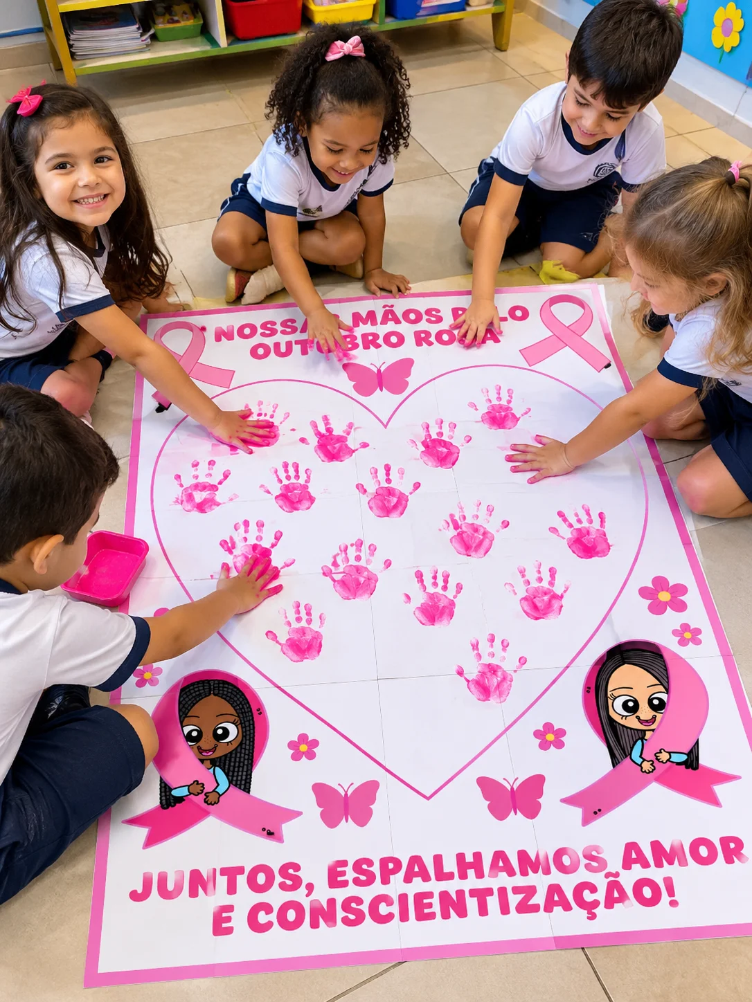 Painel Interativo Outubro Rosa – Carimbo das Mãozinhas — amostra 1: 🎀🌸 PAINEL INTERATIVO OUTUBRO ROSA – CARIMBO DAS…