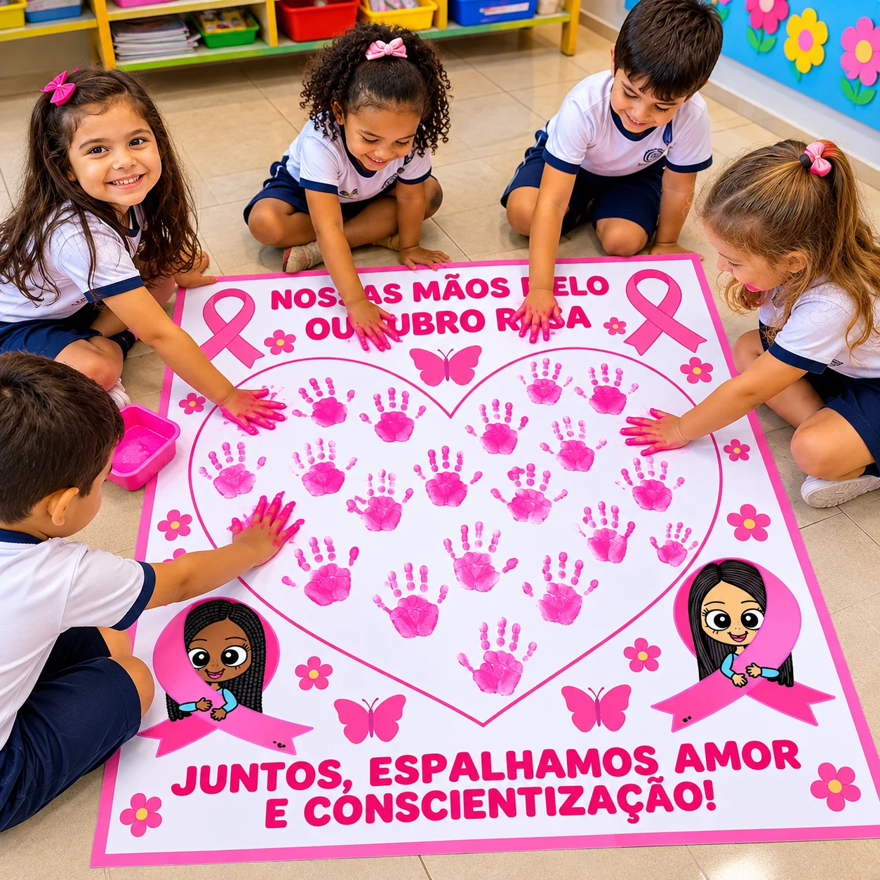Painel Interativo Outubro Rosa – Carimbo das Mãozinhas — Alfabetização para Educação Infantil: Painel Interativo Outubro…