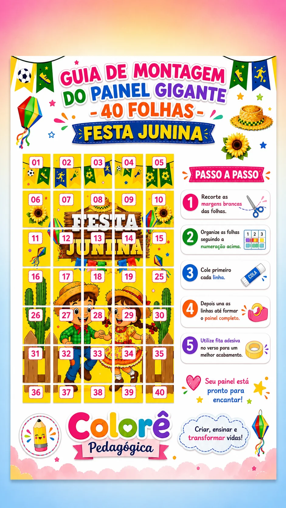 🎉🌻 PAINEL JUNINO GIGANTE – 40 FOLHAS A4 🌻🎉 — amostra 1: 🎉🌻 PAINEL JUNINO GIGANTE – 40 FOLHAS A4 🌻🎉