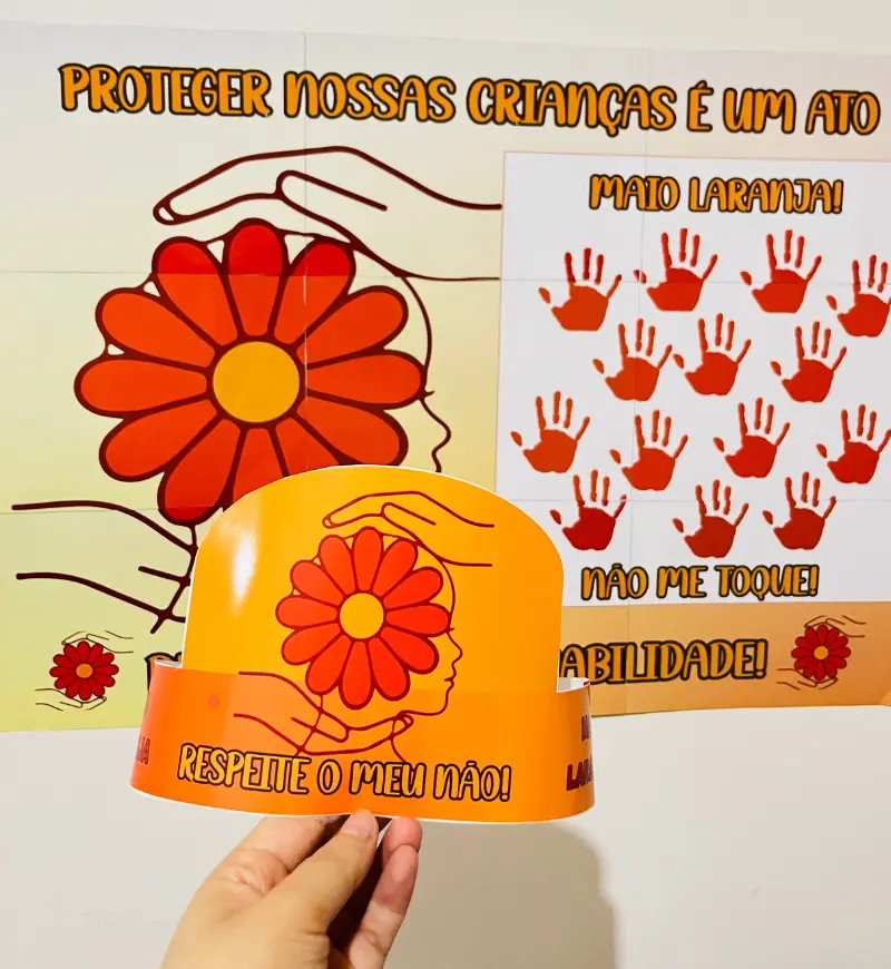Painel Maio Laranja com Viseira para Educação Infantil — Atividades para Educação Infantil: Trabalhe o Maio Laranja com um…