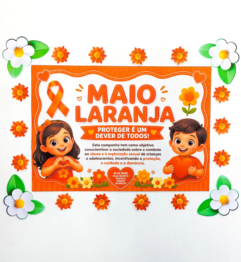 Painel Maio Laranja em PDF para Imprimir e Usar na Escola — amostra 2: O que vem no material