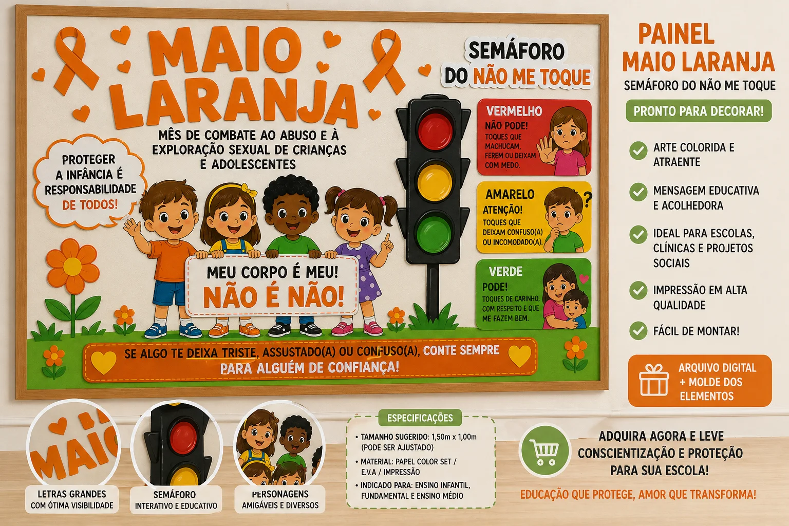 🎗️PAINEL MAIO LARANJA – SEMÁFORO DO NÃO ME TOQUE - LUDICO — capa do material
