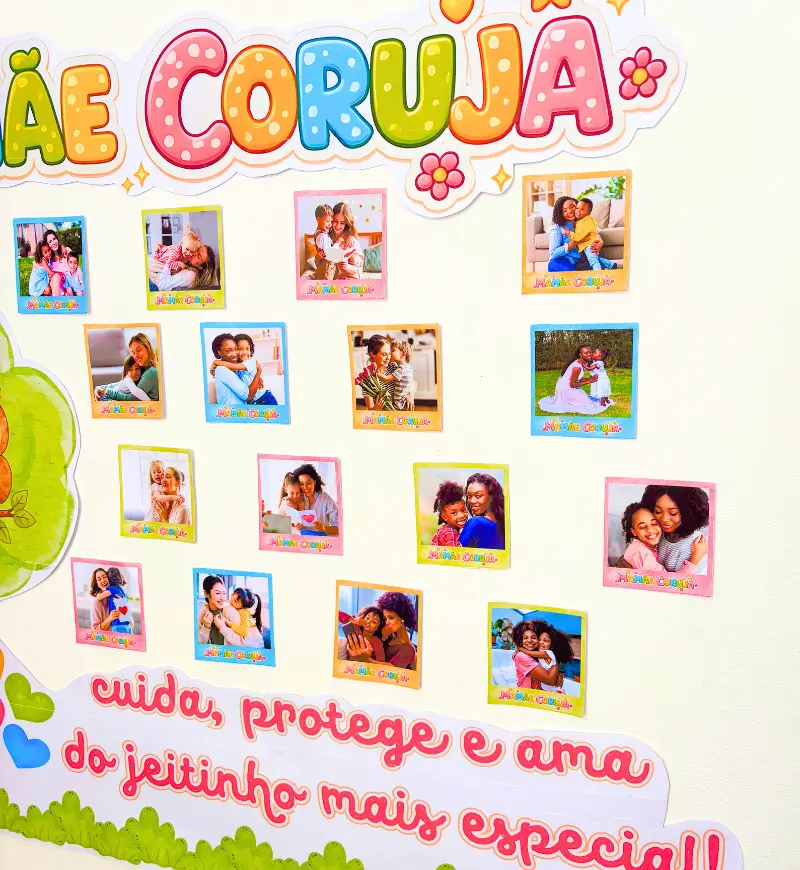 Painel Mamãe Coruja: homenagem com fotos para o Dia das Mães — amostra 2: O que vem no material