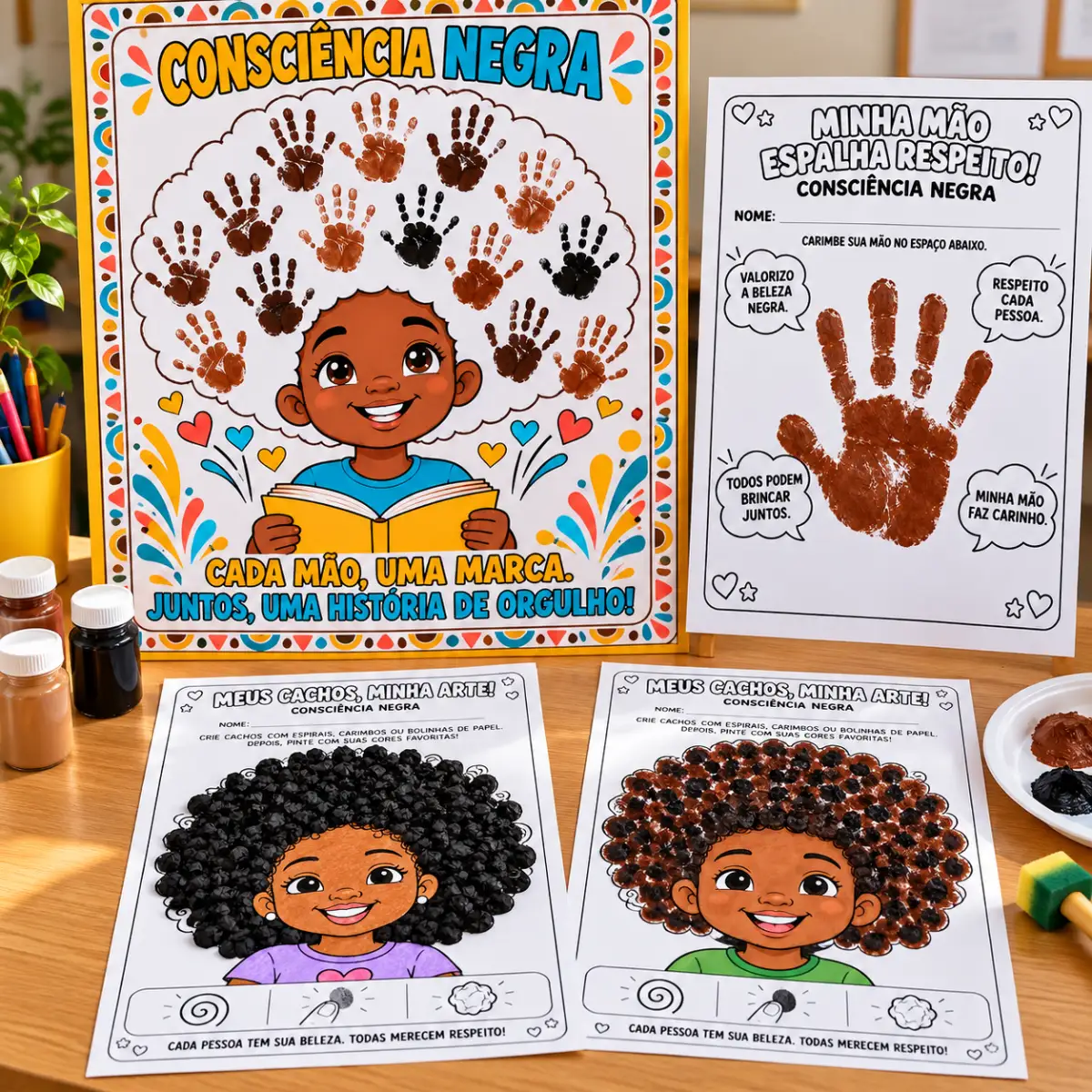 Painél Mãozinhas Consciência Negra – Atividades — Atividades para Todas as séries: Kit com painéis e atividades de…
