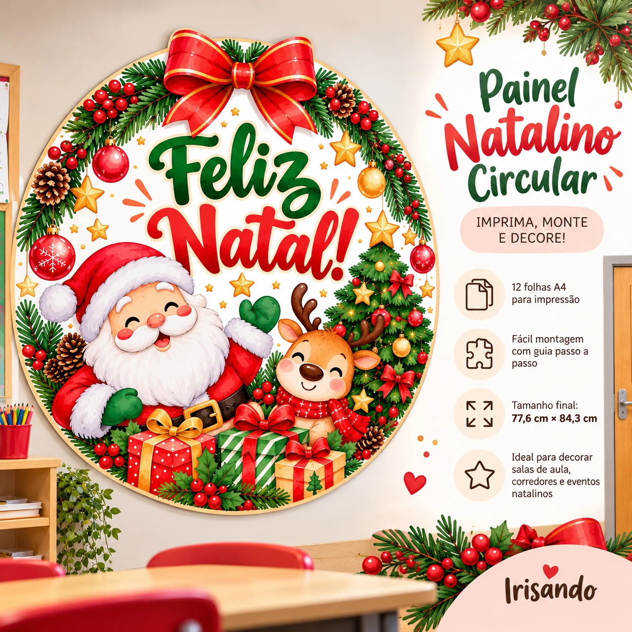 Painel Natalino Circular – Feliz Natal | Decoração para Imprimir — amostra 1: O que você recebe