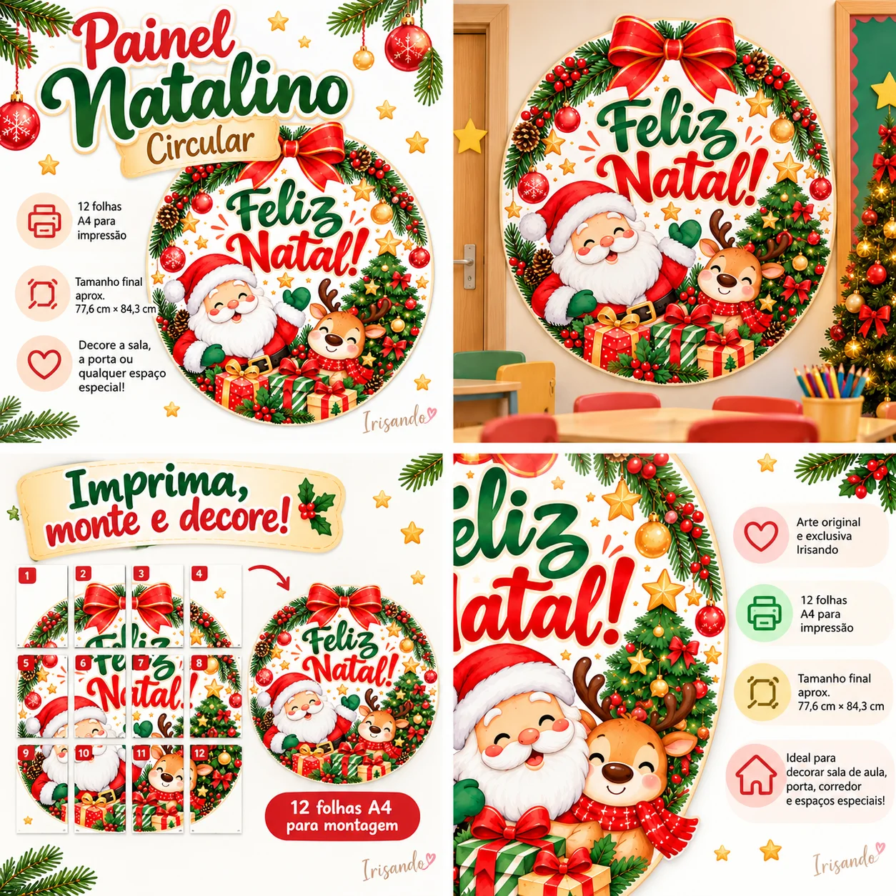 Painel Natalino Circular – Feliz Natal | Decoração para Imprimir — amostra 4: Encante sua decoração de Natal