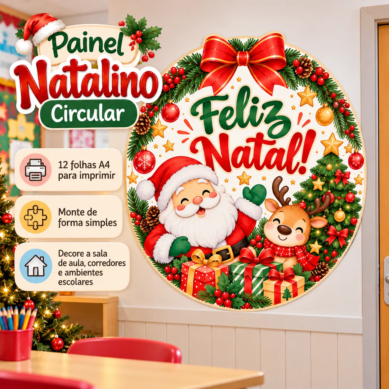 Painel Natalino Circular – Feliz Natal | Decoração para Imprimir — capa do material