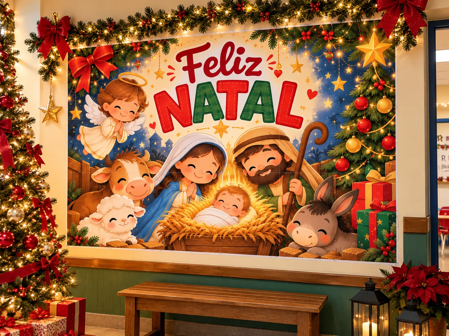 Painel Natalino para Imprimir Presépio para Decoração de Natal — amostra 1: PAINEL NATALINO PARA IMPRIMIR – PRESÉPIO…