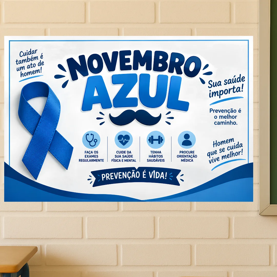Painel Novembro Azul - 2 tamanhos (8 ou 18 folhas A4) — amostra 2: Painel Novembro Azul para conscientização sobre a saúde…
