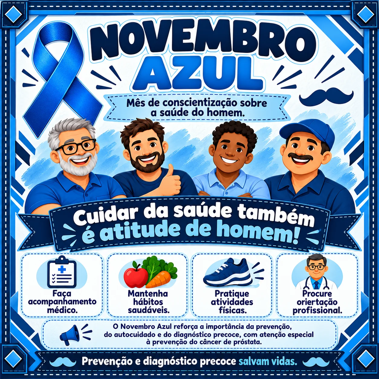 Painel Novembro Azul 80x80 cm – Decoração Escolar em PDF — Datas comemorativas para Todas as séries: Painel Novembro Azul:…