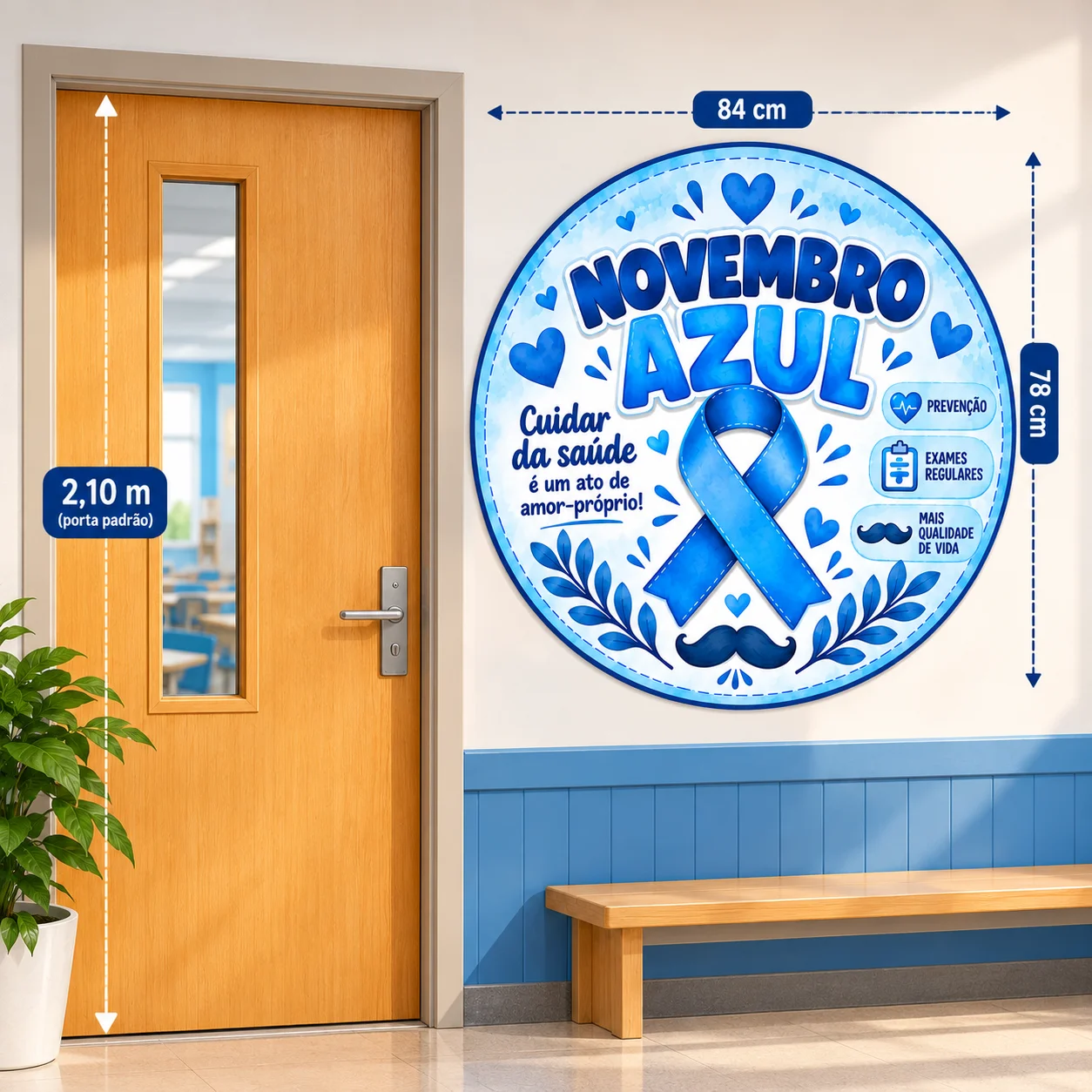 Painel Novembro Azul Circular – Decoração para Campanha — amostra 2: Painel circular Novembro Azul para imprimir e montar
