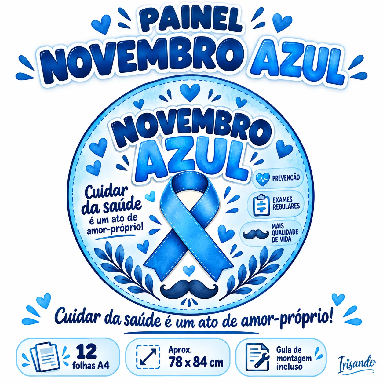 Painel Novembro Azul Circular – Decoração para Campanha — amostra 4: Painel circular Novembro Azul para imprimir e montar