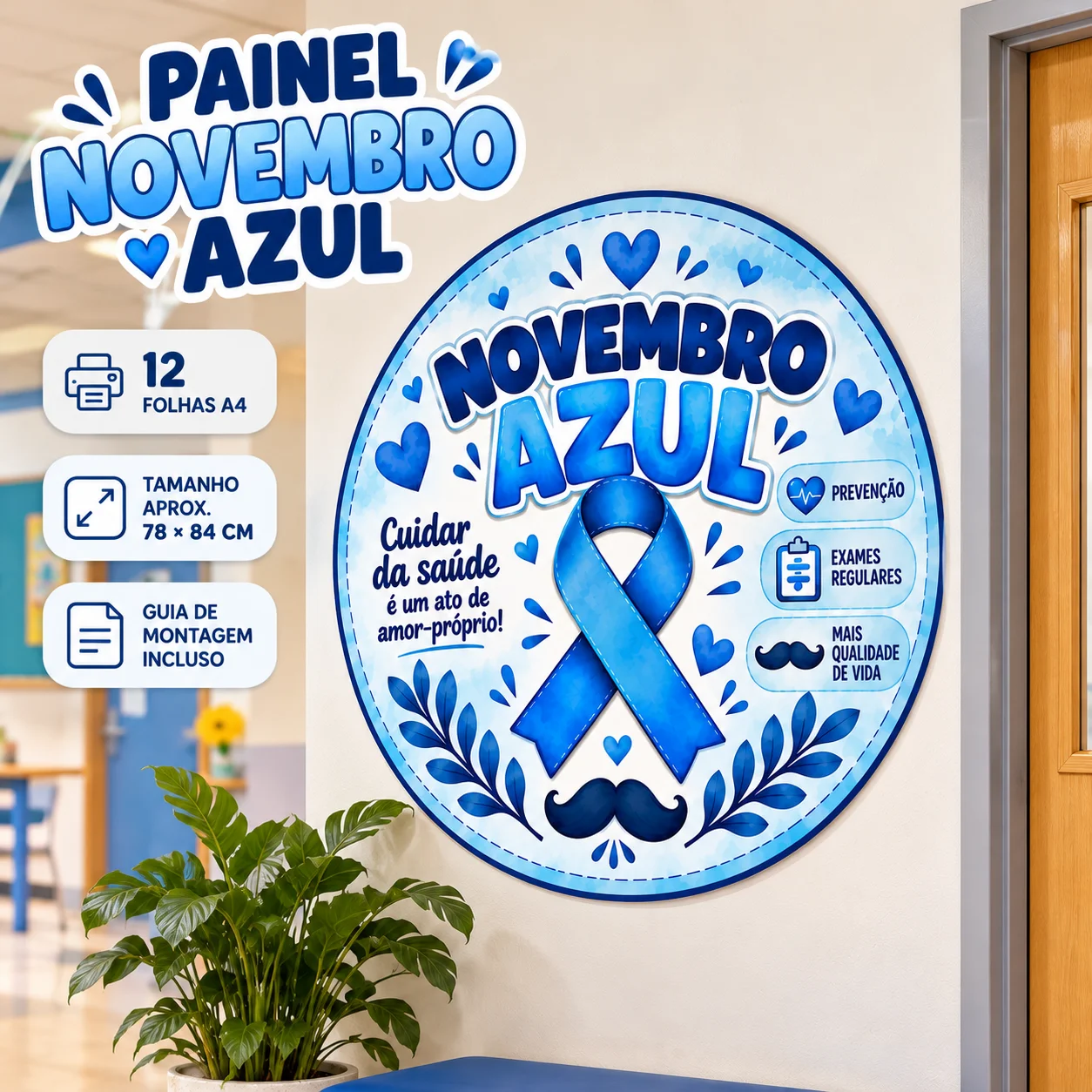 Painel Novembro Azul Circular – Decoração para Campanha — capa do material