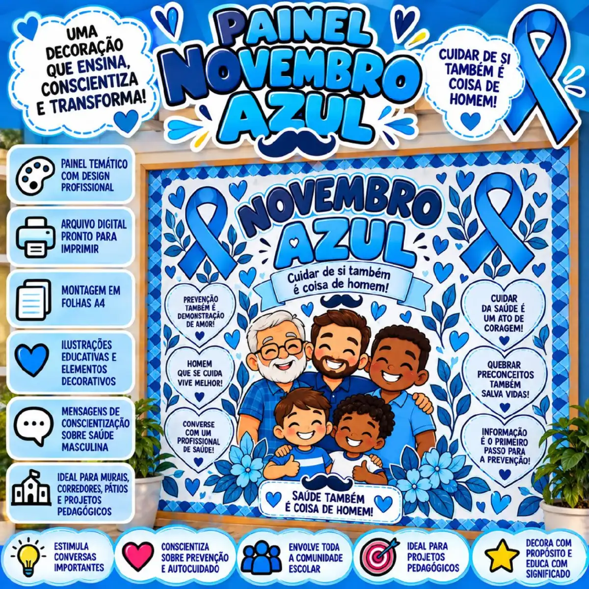 Painel Novembro Azul – Cuidar de Si Também é Coisa de Homem — Atividades para Todas as séries: Painel digital para o…