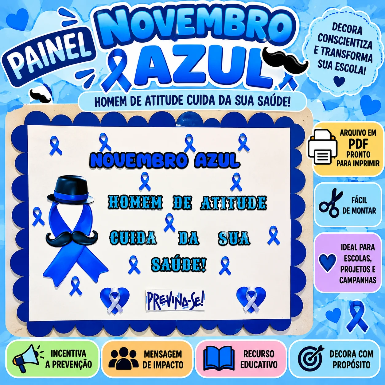 Painel Novembro Azul – Decoração Escolar em PDF — capa do material