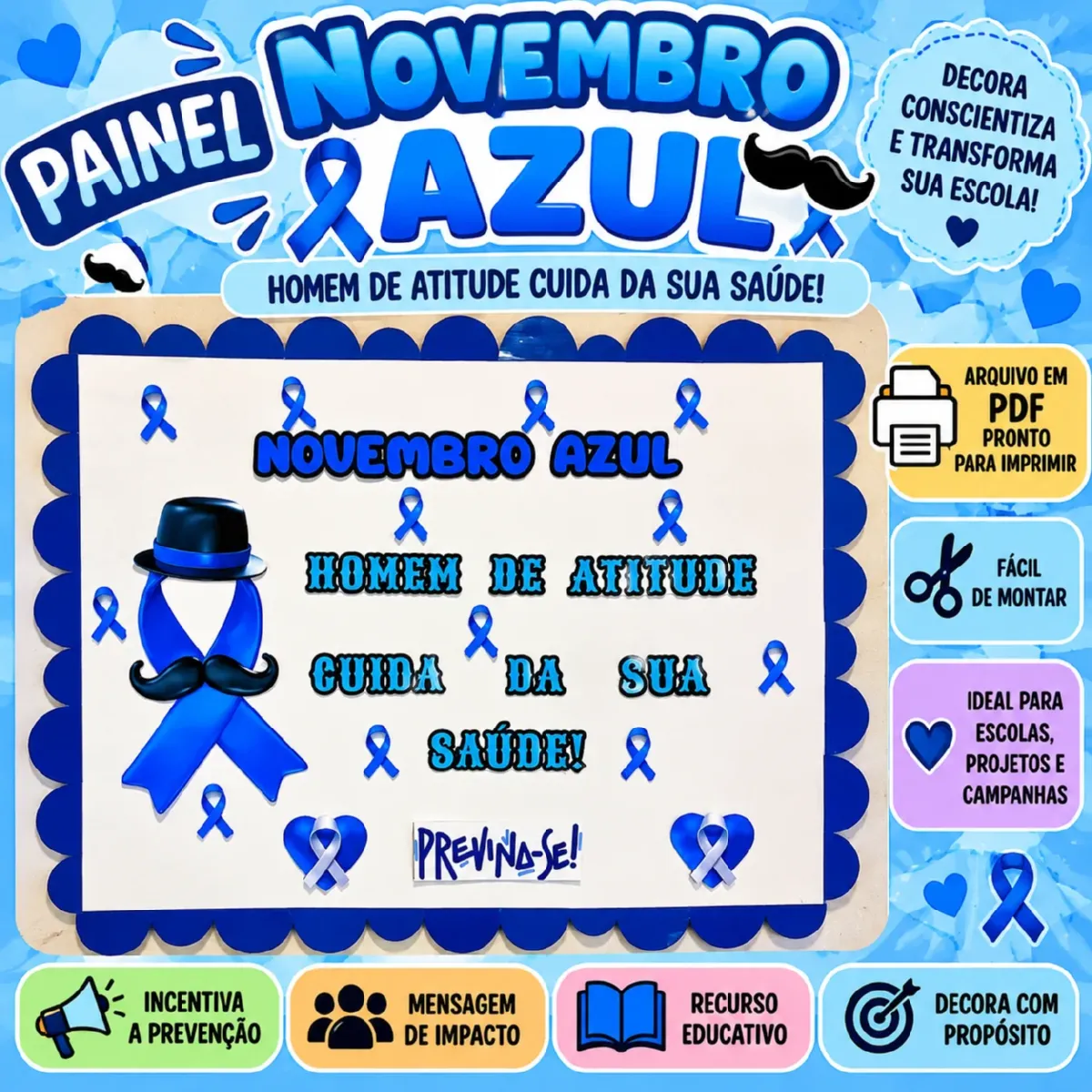 Painel Novembro Azul – Decoração Escolar em PDF — Atividades para Educação Infantil: Painel Novembro Azul para decorar a…