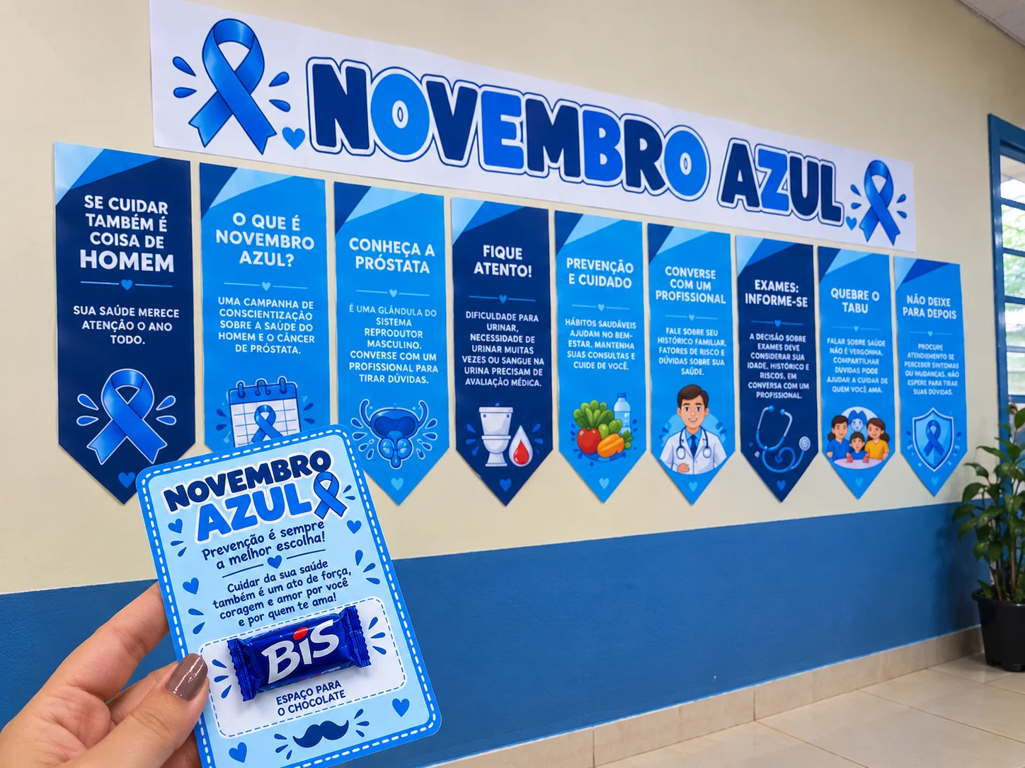 Painel Novembro Azul + Lembrancinha (CARTÃO) — amostra 1: Painel Novembro Azul em 25 folhas A4, com orientações sobre a…