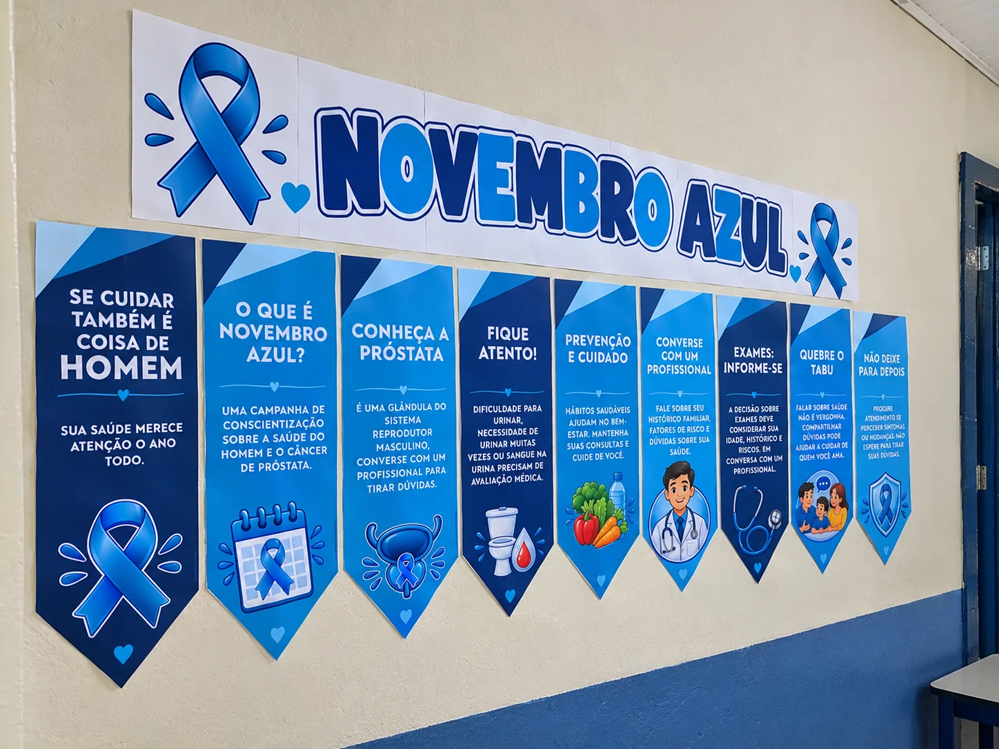 Painel Novembro Azul + Lembrancinha (CARTÃO) — amostra 2: Painel Novembro Azul em 25 folhas A4, com orientações sobre a…