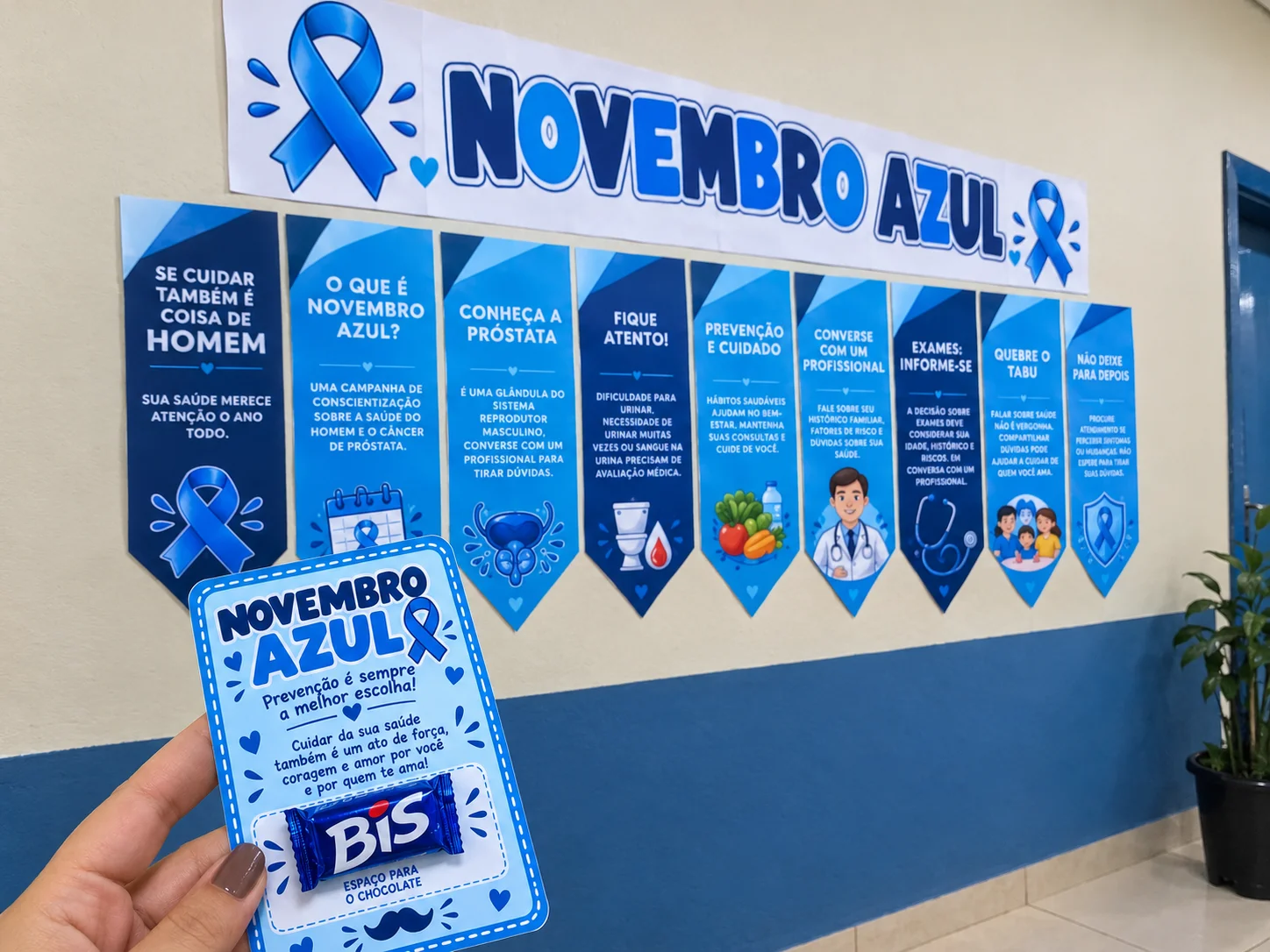 Painel Novembro Azul + Lembrancinha (CARTÃO) — amostra 4: Painel Novembro Azul em 25 folhas A4, com orientações sobre a…