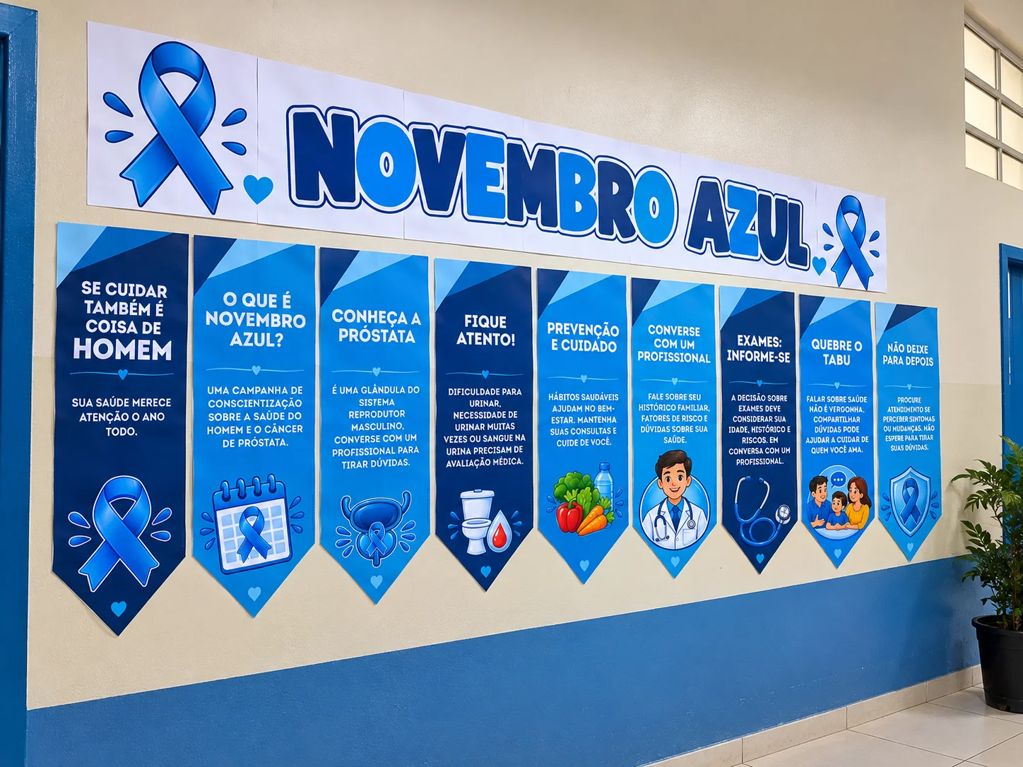 Painel Novembro Azul + Lembrancinha (CARTÃO) — amostra 5: Painel Novembro Azul em 25 folhas A4, com orientações sobre a…