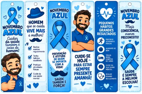 Painel Novembro Azul mais lembrancinhas PDF — amostra 2: Kit Novembro Azul para Imprimir | Painel 4x4 com 16 Folhas A4,…
