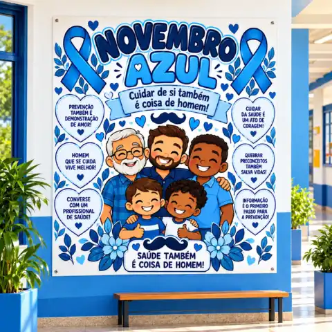 Painel Novembro Azul para Imprimir – Mural de Conscientização em PDF — amostra 1: Painel Novembro Azul – Mural de…