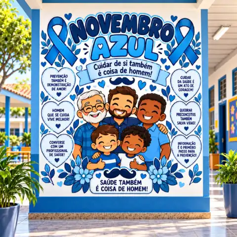 Painel Novembro Azul para Imprimir – Mural de Conscientização em PDF — amostra 2: Painel Novembro Azul em PDF para imprimir…
