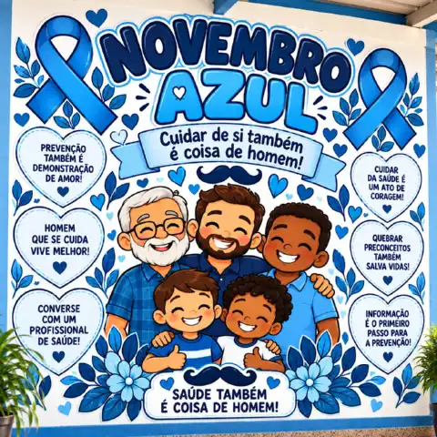 Painel Novembro Azul para Imprimir – Mural de Conscientização em PDF — amostra 3: Painel Novembro Azul em PDF para imprimir…