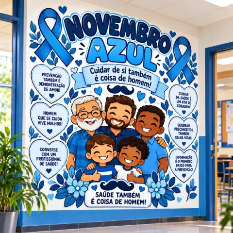 Painel Novembro Azul para Imprimir – Mural de Conscientização em PDF — capa do material
