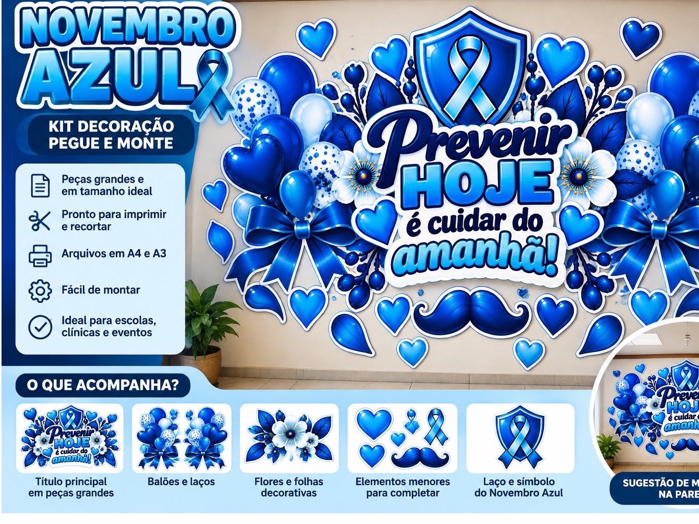 Painel Novembro Azul para Imprimir – Pegue e Monte A3 e A4 — Atividades para Educação Infantil: Painel Novembro Azul para…