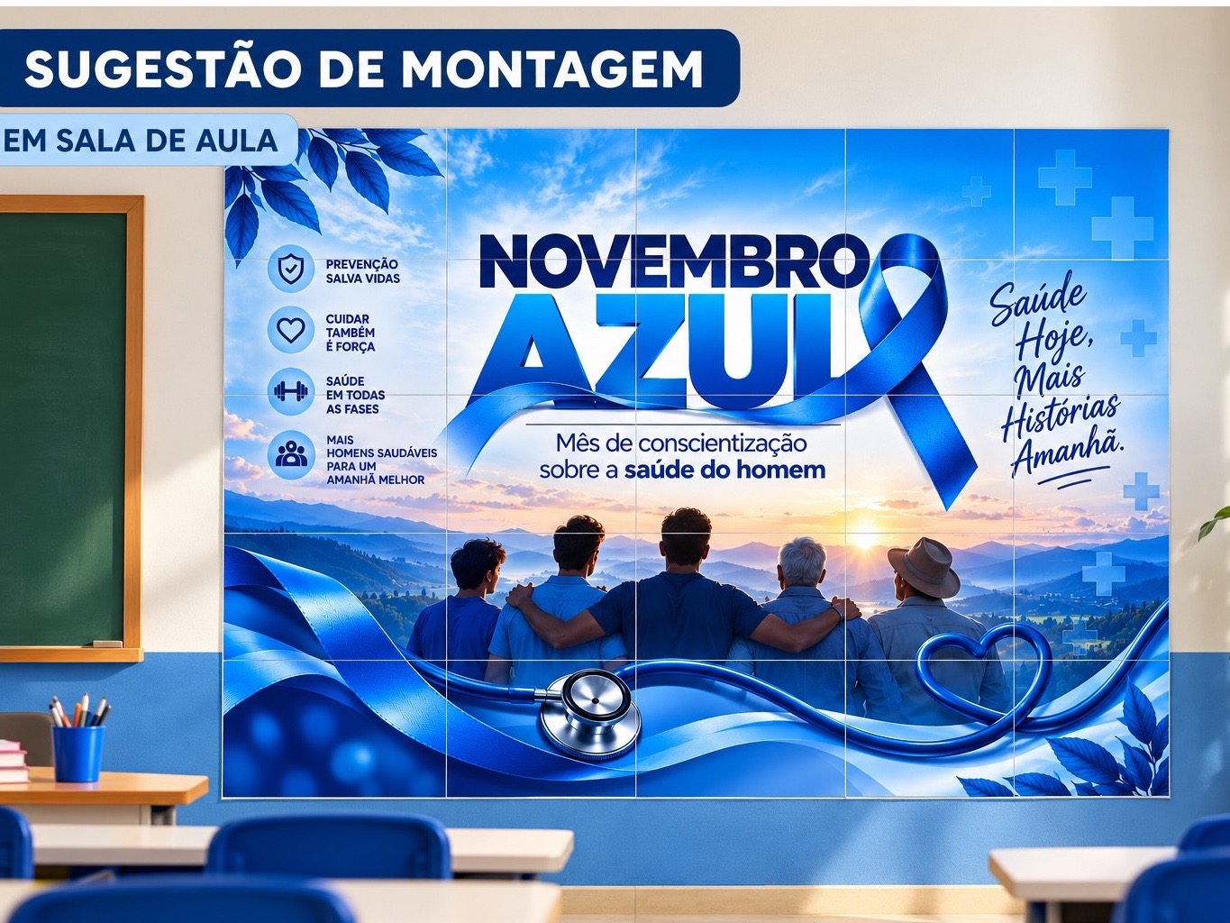 Painel Novembro Azul – Saúde do Homem | 25 Folhas A4 — amostra 2: Painel Novembro Azul para imprimir em 25 folhas A4