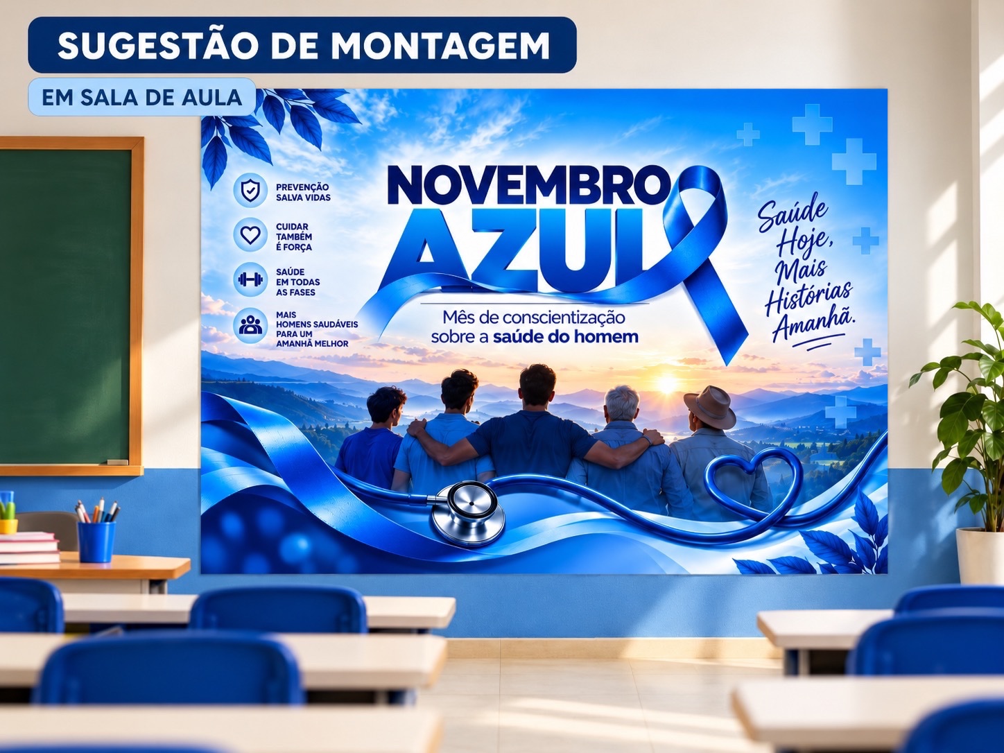 Painel Novembro Azul – Saúde do Homem | 25 Folhas A4 — amostra 3: Painel Novembro Azul para imprimir em 25 folhas A4