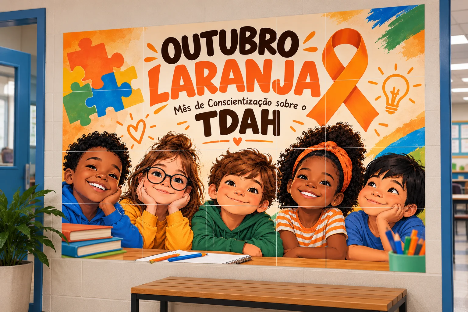 Painel Outubro Laranja TDAH - Decoração Escolar — amostra 2: O que você recebe? Painel Outubro Laranja TDAH - Decoração Escolar — amostra 2: O que você recebe?