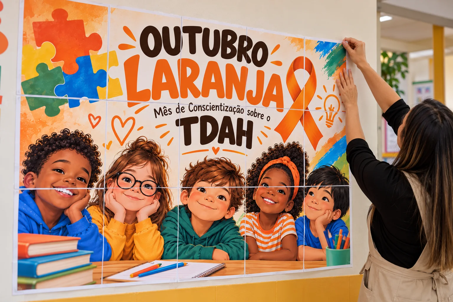 Painel Outubro Laranja TDAH - Decoração Escolar — Matemática para Educação Infantil: Painel Outubro Laranja sobre TDAH para…