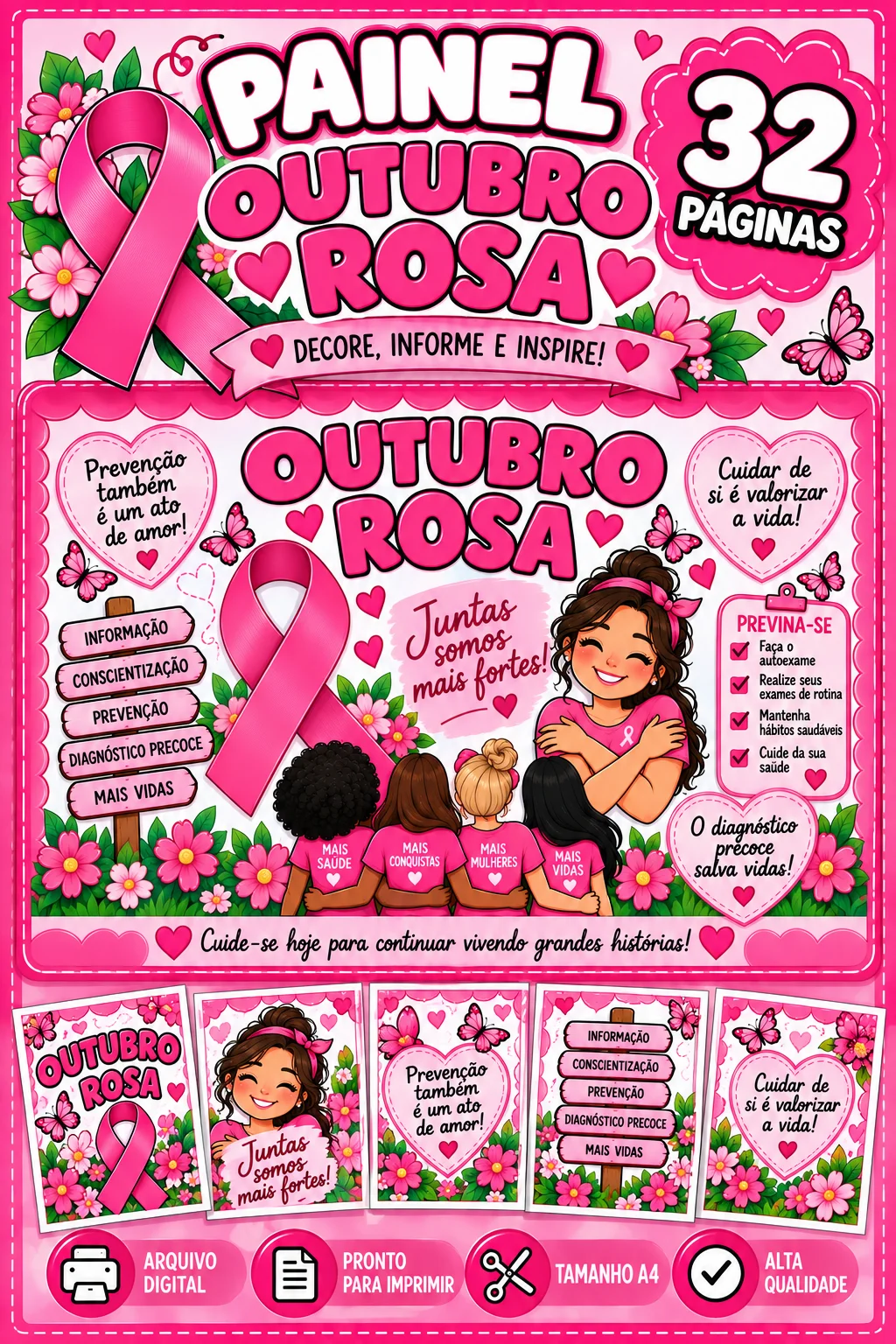 Painel Outubro Rosa 32 páginas Educação Fundamental (cópia) — História para Educação Infantil: Painel Outubro Rosa…