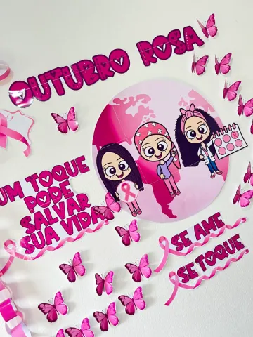 Painel Outubro Rosa: A Beleza do Cuidado e da Prevenção — amostra 1: Nosso painel de Outubro Rosa traz um lembrete poderoso…