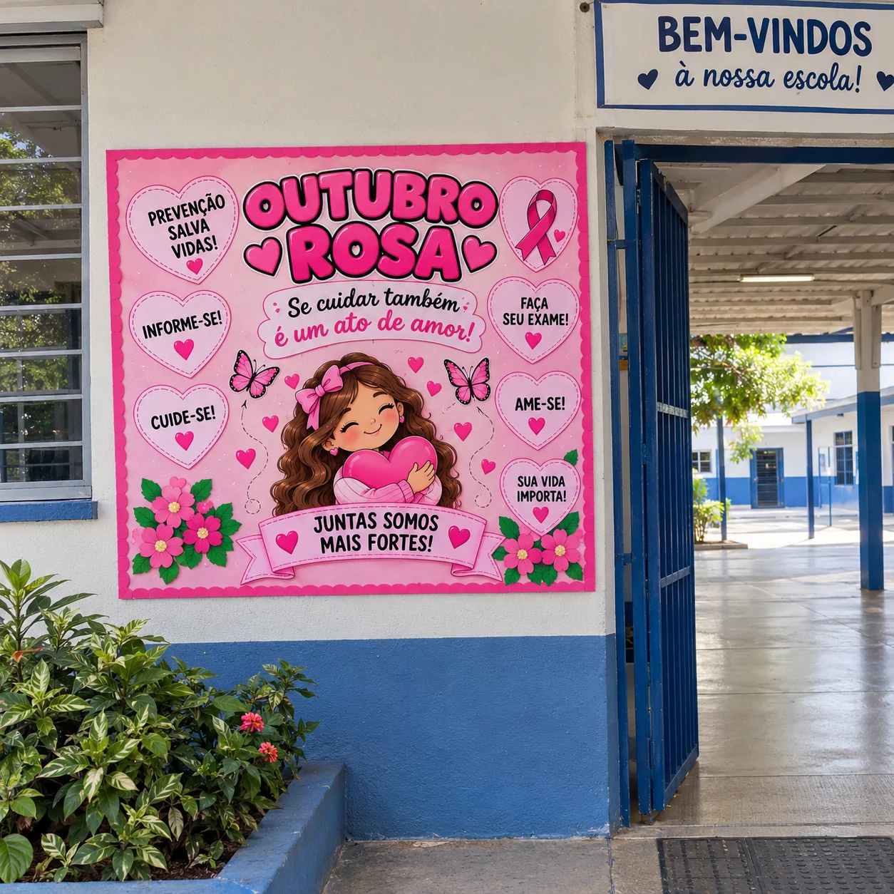 Painel Outubro Rosa colorido em PDF, pronto para imprimir! — capa do material