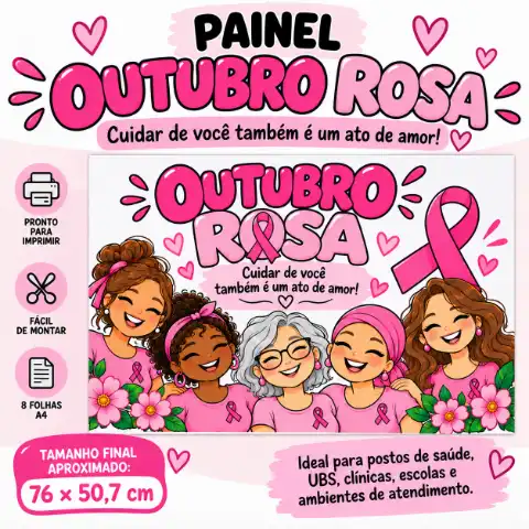 🎀 PAINEL OUTUBRO ROSA — CUIDAR DE VOCÊ É UM ATO DE AMOR! 💗 — capa do material
