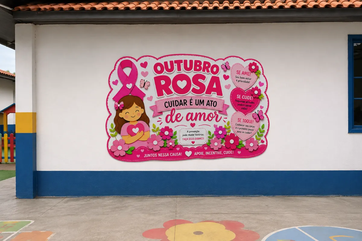 Painel Outubro Rosa – Cuidar é um Ato de Amo — amostra 2: Painel Outubro Rosa em PDF para imprimir e montar