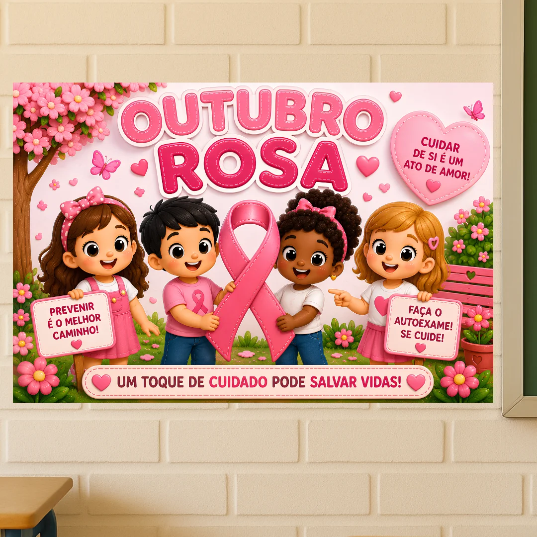 Painel Outubro Rosa em PDF (Ampliado em 8 e 18 Folhas A4) — Datas comemorativas para Educação Infantil: Painel do Outubro…