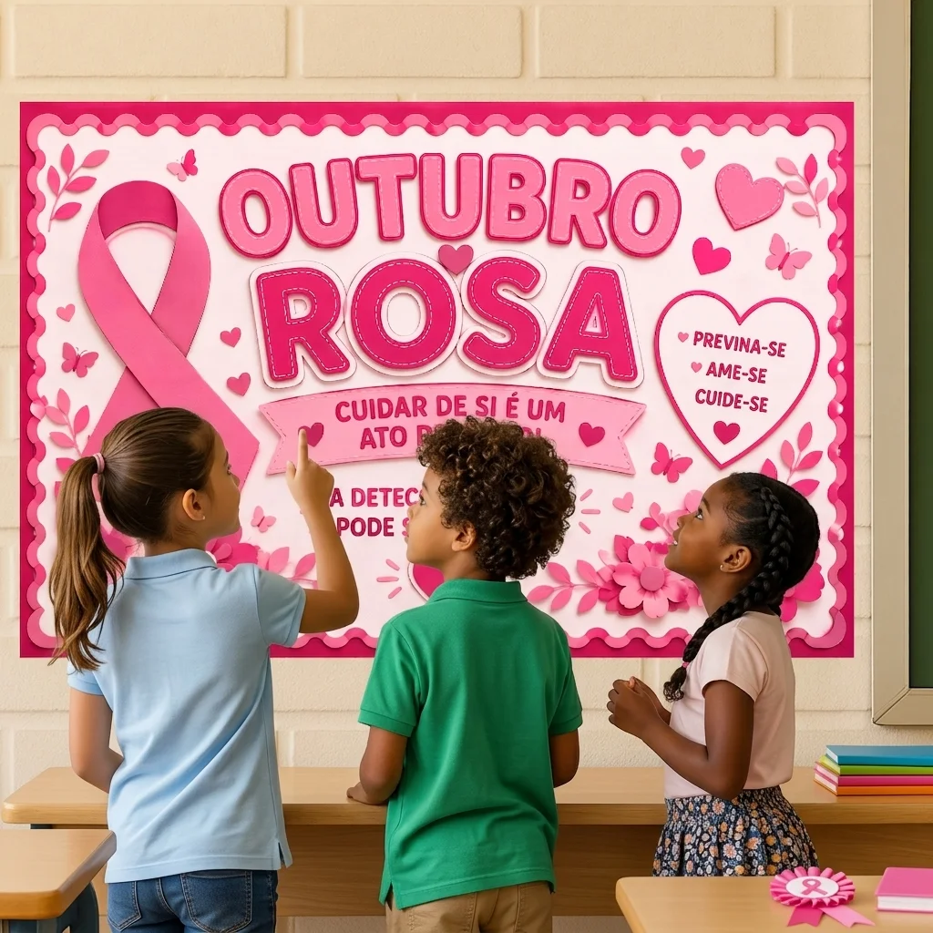 Painel Outubro Rosa em PDF (Ampliado em 8 e 18 Folhas A4) — amostra 2: Conteúdo e Formato