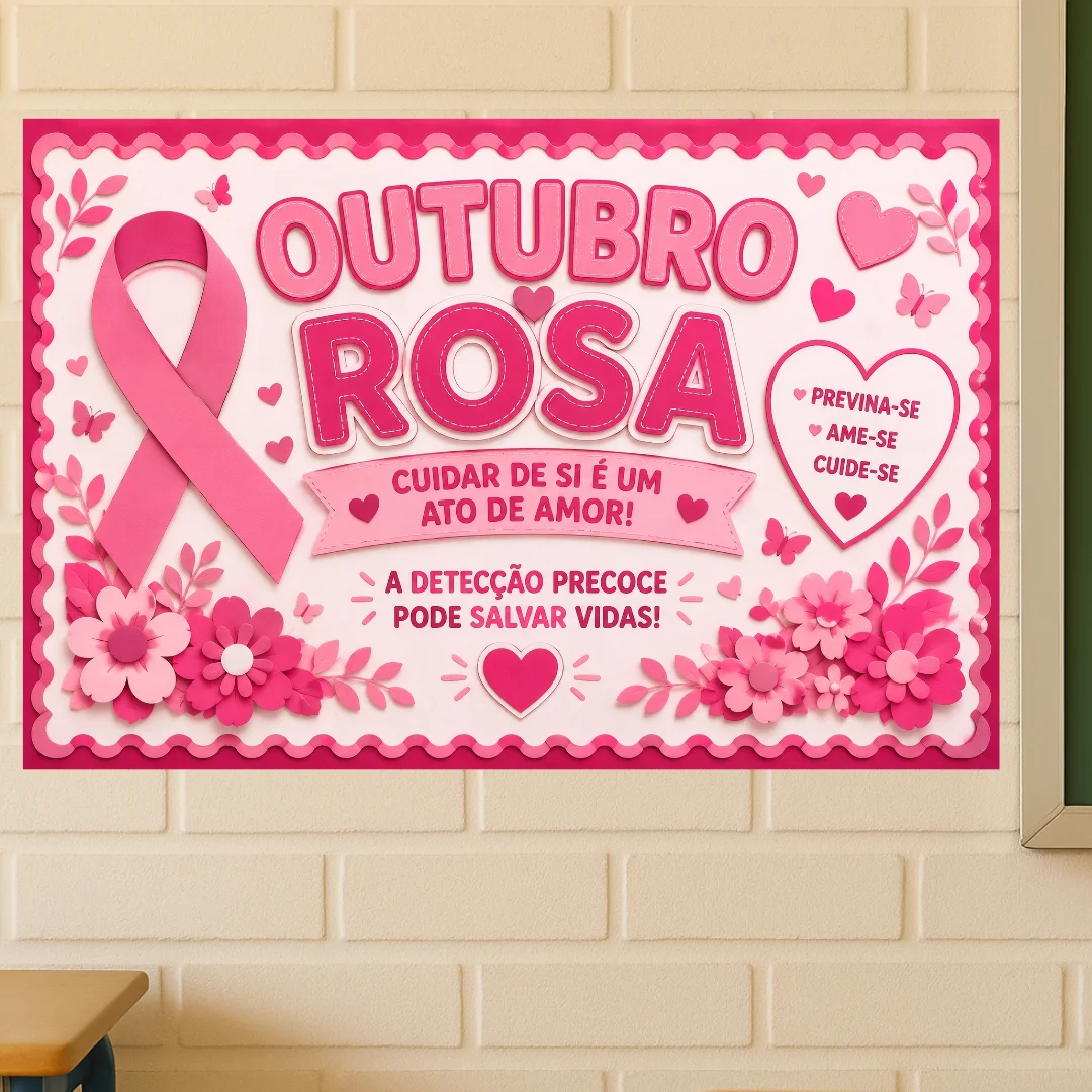 Painel Outubro Rosa em PDF (Ampliado em 8 e 18 Folhas A4) — capa do material