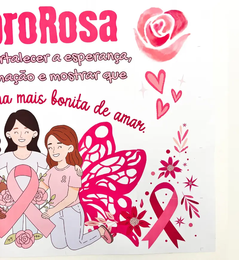 Painel Outubro Rosa em PDF — amostra 4: Um painel que traz a frase: “Outubro Rosa: um mês para fortalecer a esperança,…
