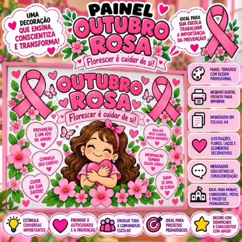 Painel Outubro Rosa – Florescer é Cuidar de Si | Decoração Escolar — capa do material