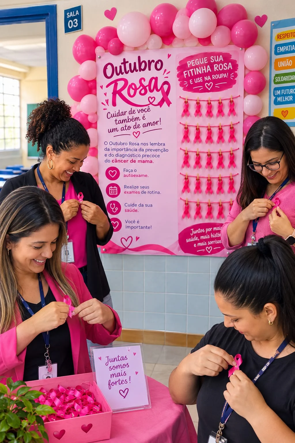 Painel Outubro Rosa Interativo – Decoração e Conscientização — amostra 2: Painel Outubro Rosa Interativo com espaço para…