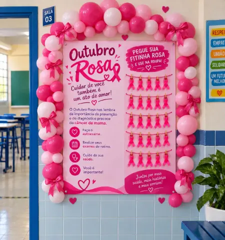 Painel Outubro Rosa Interativo – Decoração e Conscientização — capa do material